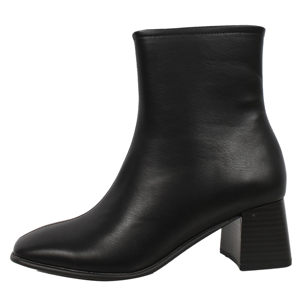 Black Square Toe High Top Stacked Heel Ankle Bootie